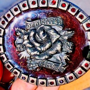 Vintage Ed Hardy Belt Studded Red Rhinestones Buckle
